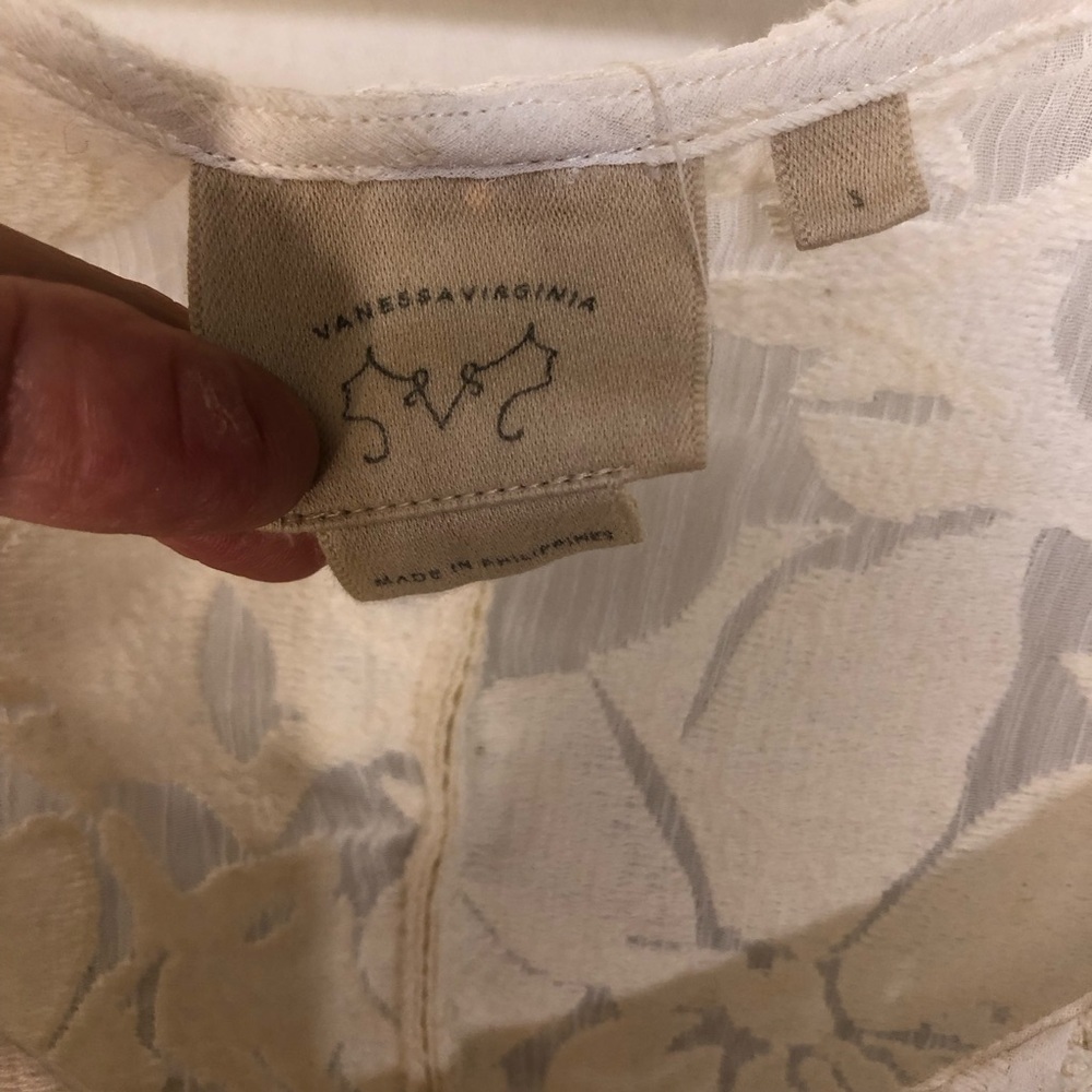 Anthro Vanessa Virginia Top Sz S Sheer Romantic Boho Victorian Filigree Cream - Picture 6 of 8